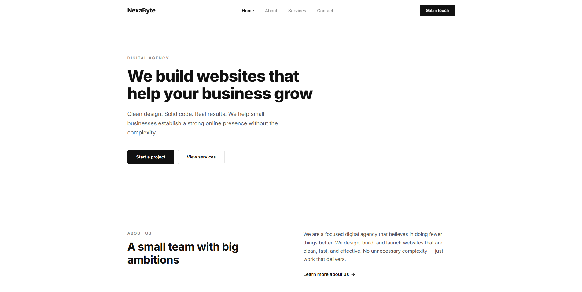 Clean Landing Page — nexabyte